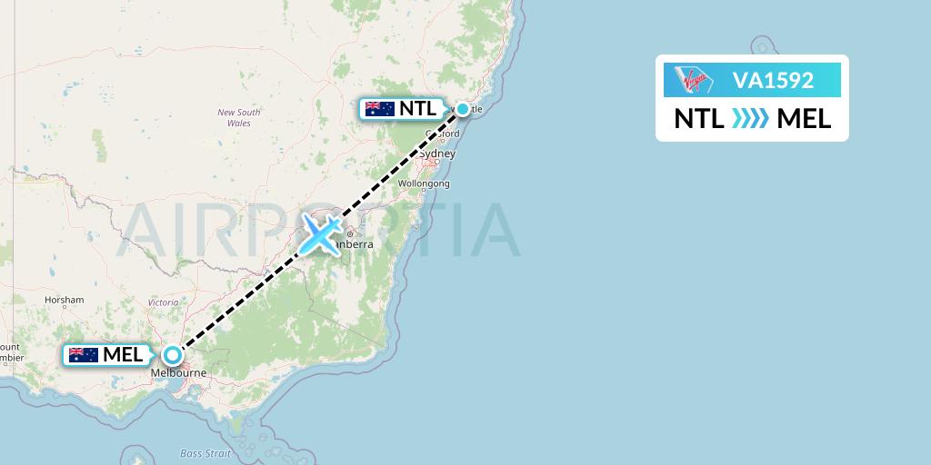 VA1592 Virgin Australia Flight Map: Newcastle to Melbourne