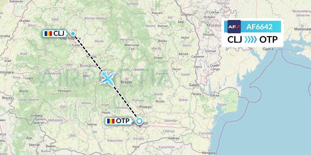 AF6642 Air France Flight Map: Cluj-Napoca to Bucharest