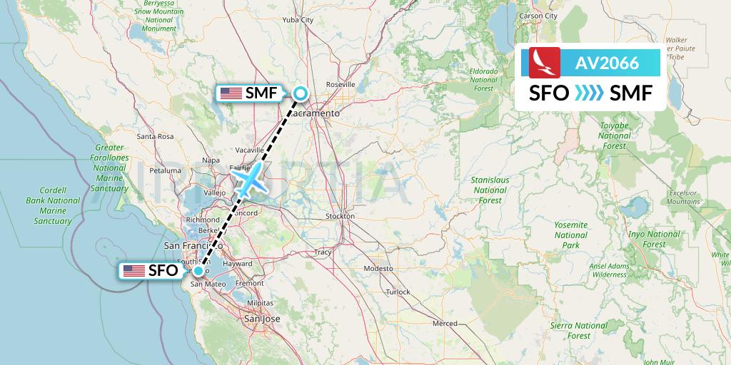 AV2066 Avianca Flight Map: San Francisco to Sacramento