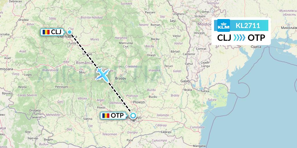 KL2711 KLM Flight Map: Cluj-Napoca to Bucharest