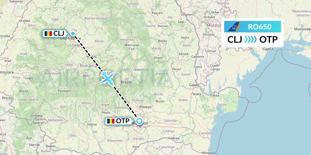 RO650 Tarom Flight Map: Cluj-Napoca to Bucharest