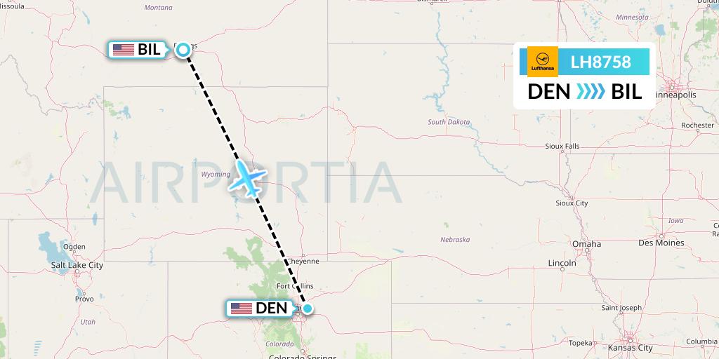LH8758 Lufthansa Flight Map: Denver to Billings