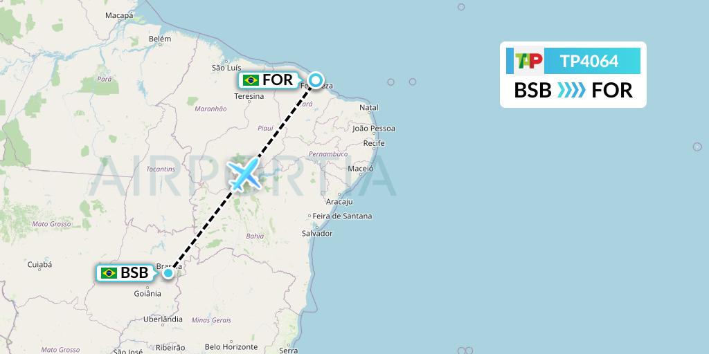 TP4064 TAP Portugal Flight Map: Brasilia to Fortaleza