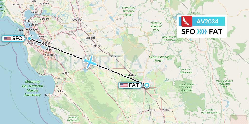 AV2034 Avianca Flight Map: San Francisco to Fresno