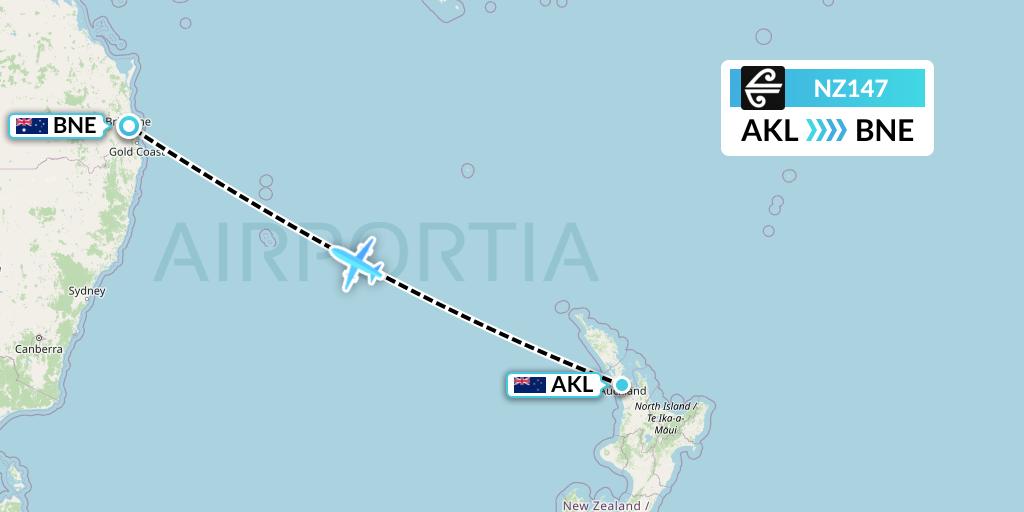 NZ147 Air New Zealand Flight Map: Auckland to Brisbane