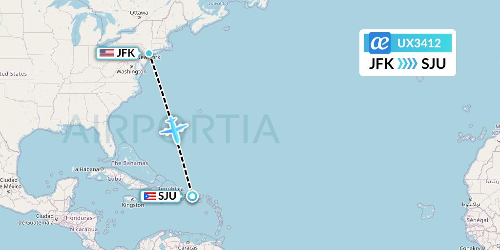 UX3412 Air Europa Flight Map: New York to San Juan