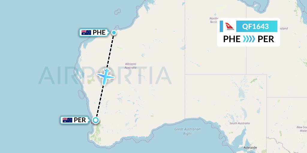 QF1643 Qantas Flight Map: Port Hedland to Perth