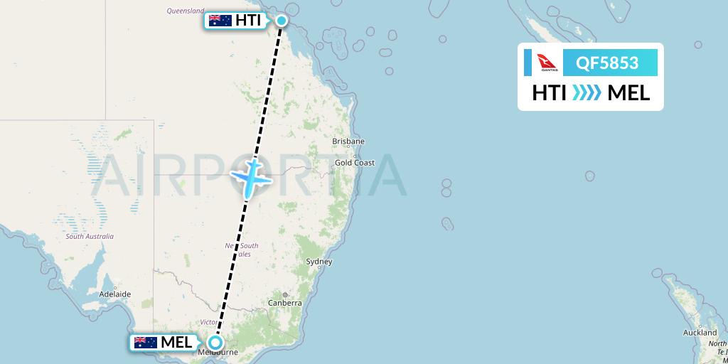 QF5853 Qantas Flight Map: Hamilton Island to Melbourne