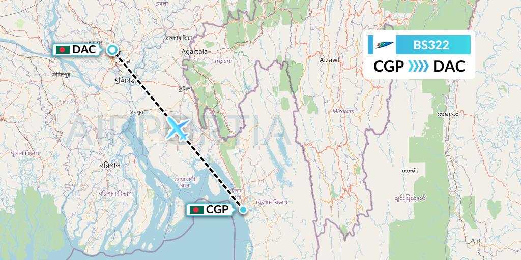 BS322 US-Bangla Airlines Flight Map: Chittagong to Dhaka