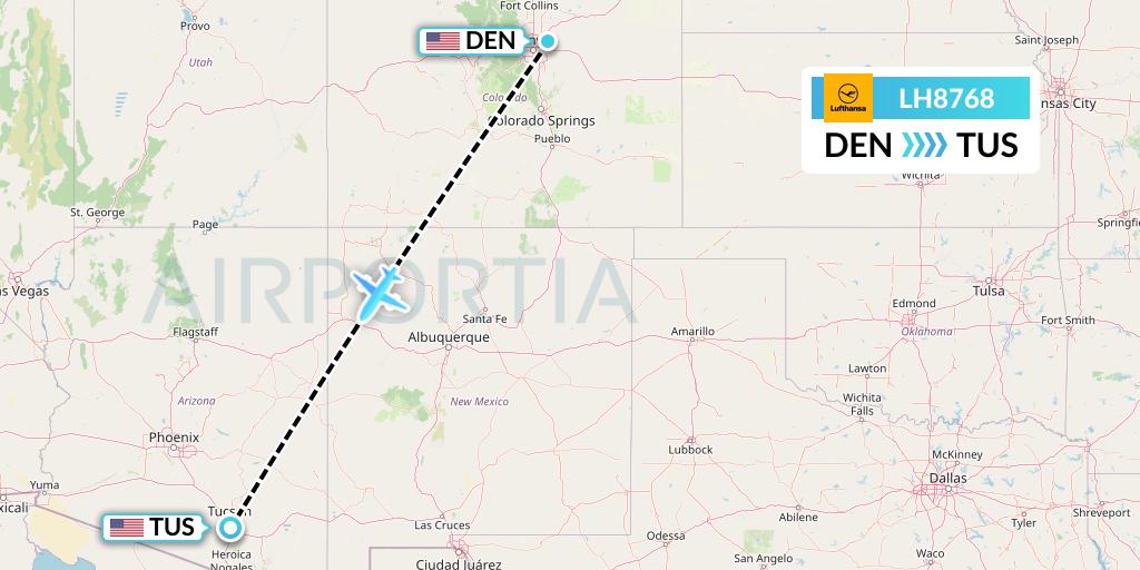LH8768 Lufthansa Flight Map: Denver to Tucson