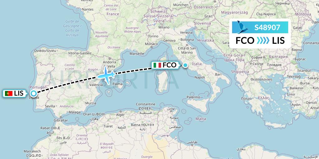 S48907 Azores Airlines Flight Map: Rome to Lisbon