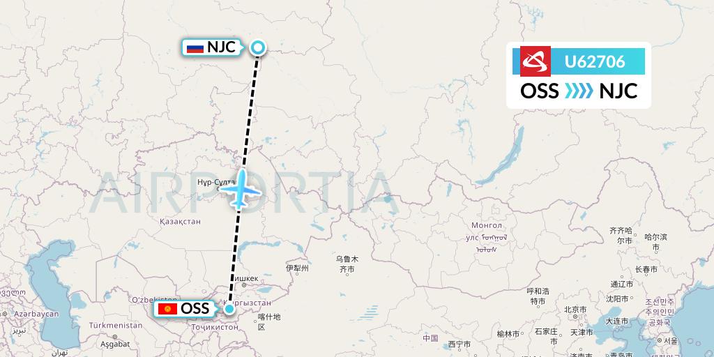 U62706 Ural Airlines Flight Map: Osh to Nizhnevartovsk