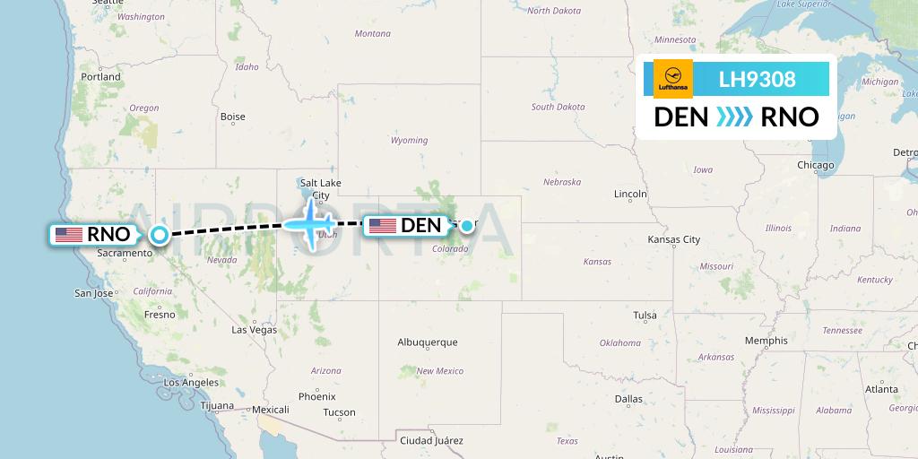 LH9308 Lufthansa Flight Map: Denver to Reno