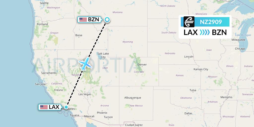 NZ2909 Air New Zealand Flight Map: Los Angeles to Bozeman