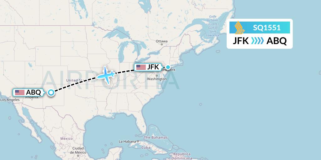 SQ1551 Singapore Airlines Flight Map: New York to Albuquerque