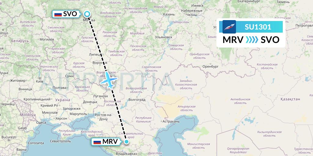 SU1301 Aeroflot Flight Map: Mineralnye Vody to Moscow