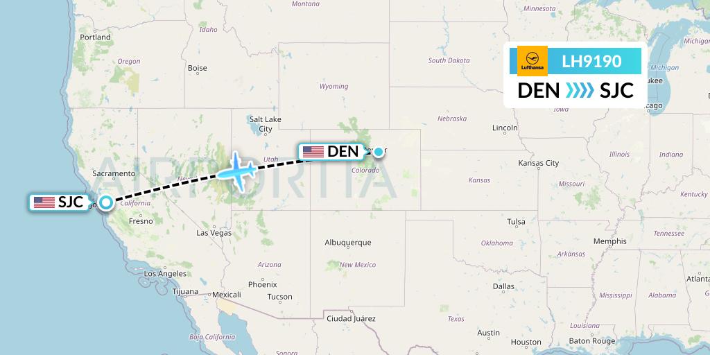 LH9190 Lufthansa Flight Map: Denver to San Jose