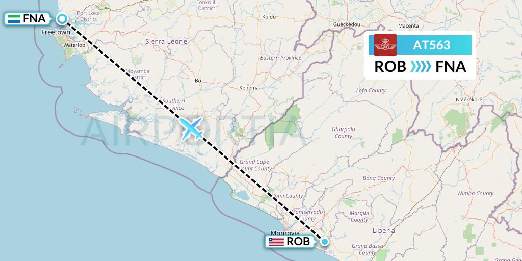 AT563 Royal Air Maroc Flight Map: Monrovia to Freetown