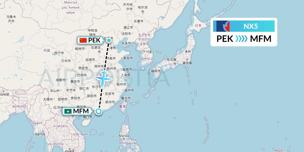 NX5 Air Macau Flight Map: Beijing to Macau