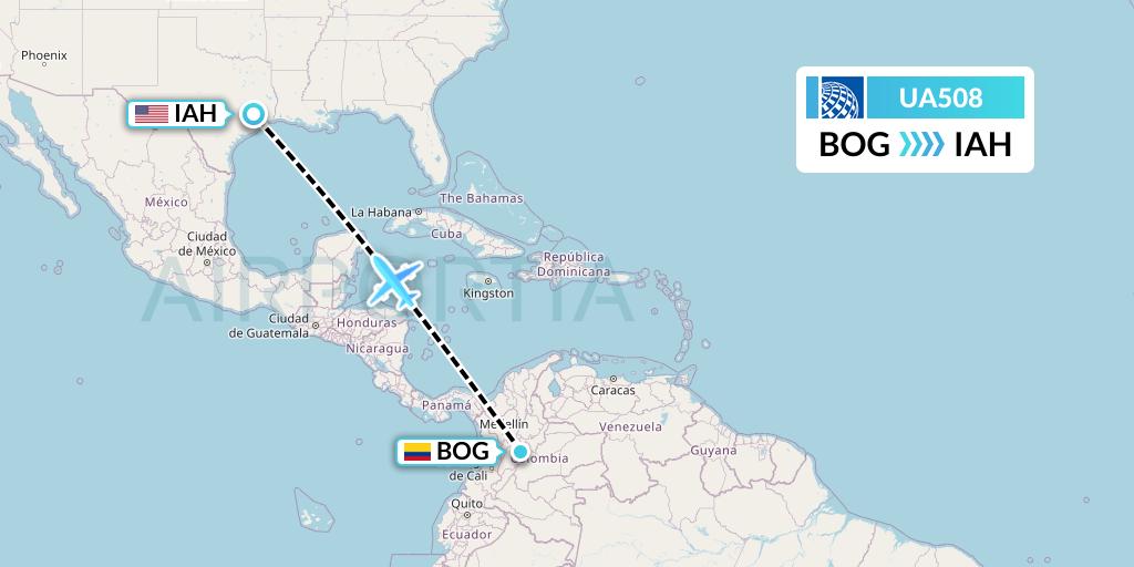 UA508 United Airlines Flight Map: Bogota to Houston
