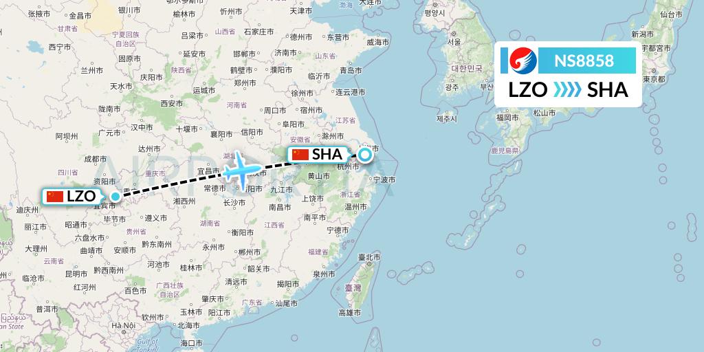 NS8858 Hebei Airlines Flight Map: Luzhou to Shanghai