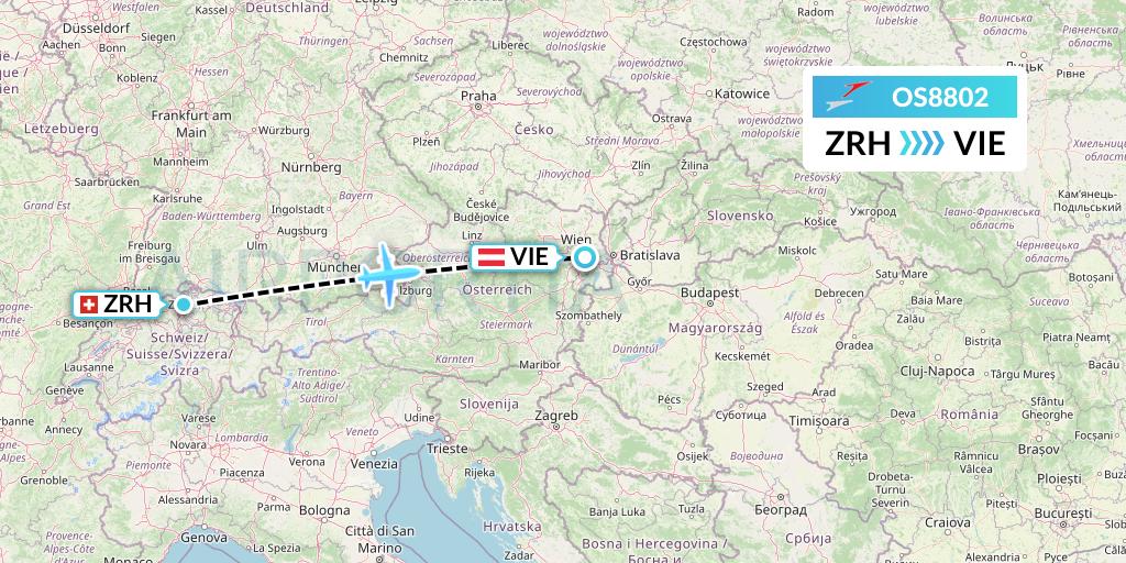 OS8802 Austrian Airlines Flight Map: Zurich to Vienna