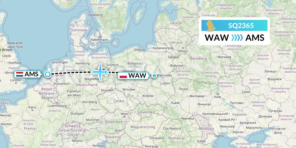 SQ2365 Singapore Airlines Flight Map: Warsaw to Amsterdam