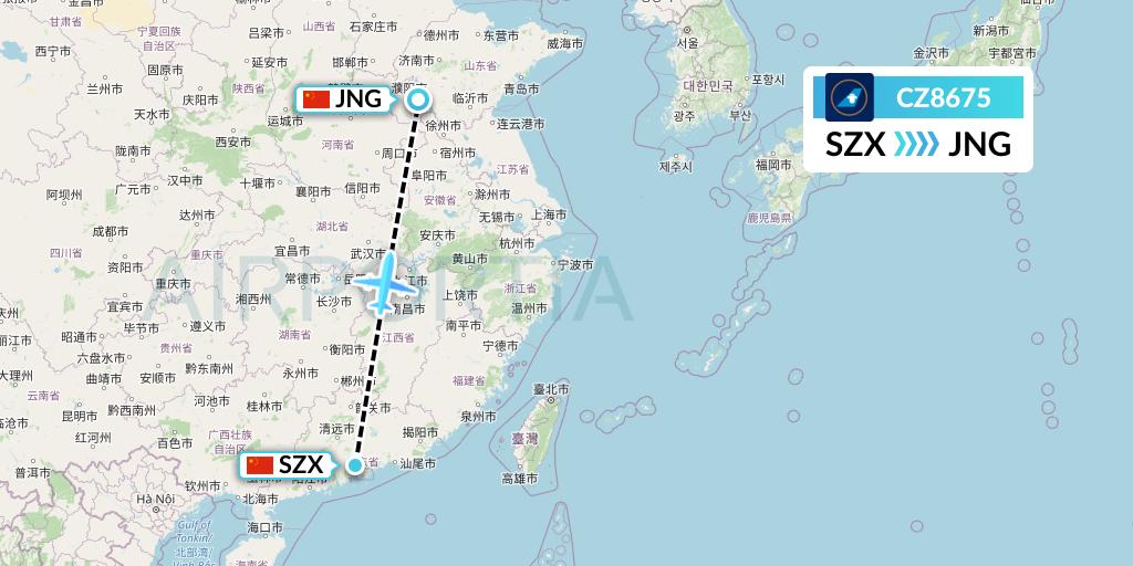 CZ8675 China Southern Airlines Flight Map: Shenzhen to Jining