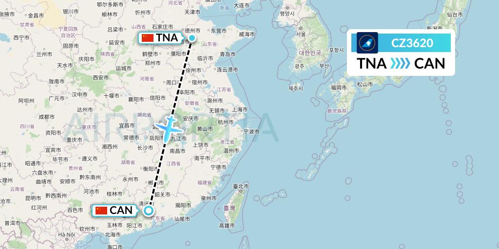 CZ3620 China Southern Airlines Flight Map: Jinan to Guangzhou