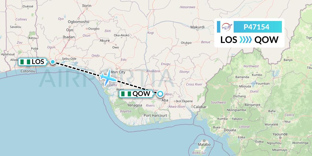 P47154 Air Peace Flight Map: Lagos to Owerri