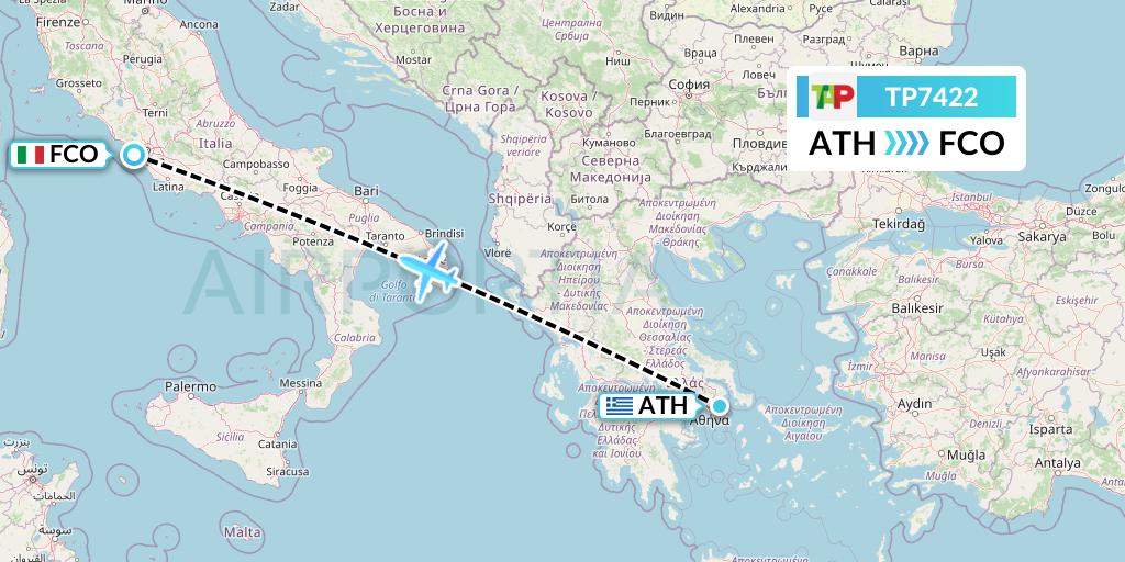 TP7422 TAP Portugal Flight Map: Athens to Rome