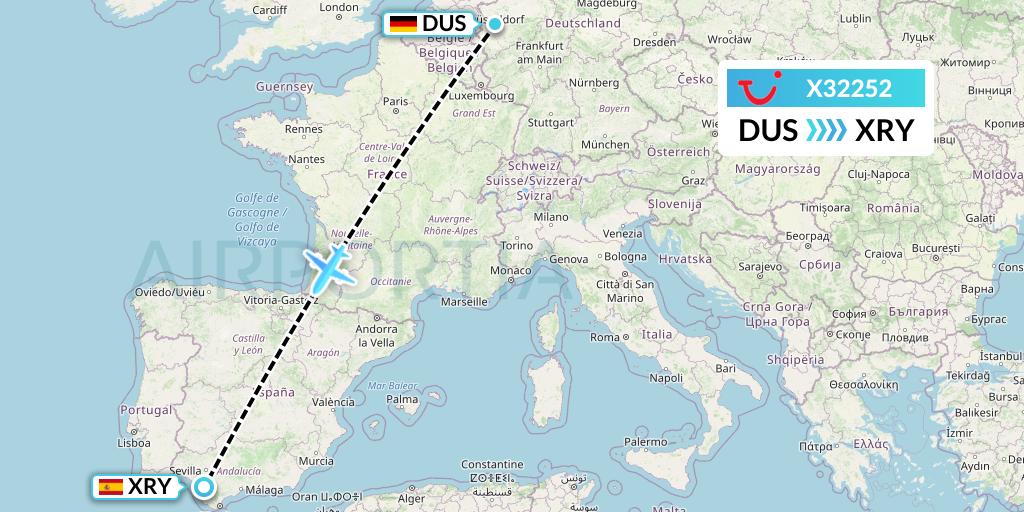 X32252 TUI fly Germany Flight Map: Dusseldorf to Jerez
