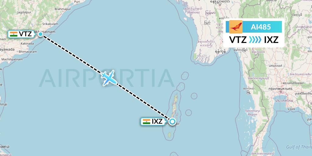 AI485 Air India Flight Map: Visakhapatnam to Port Blair