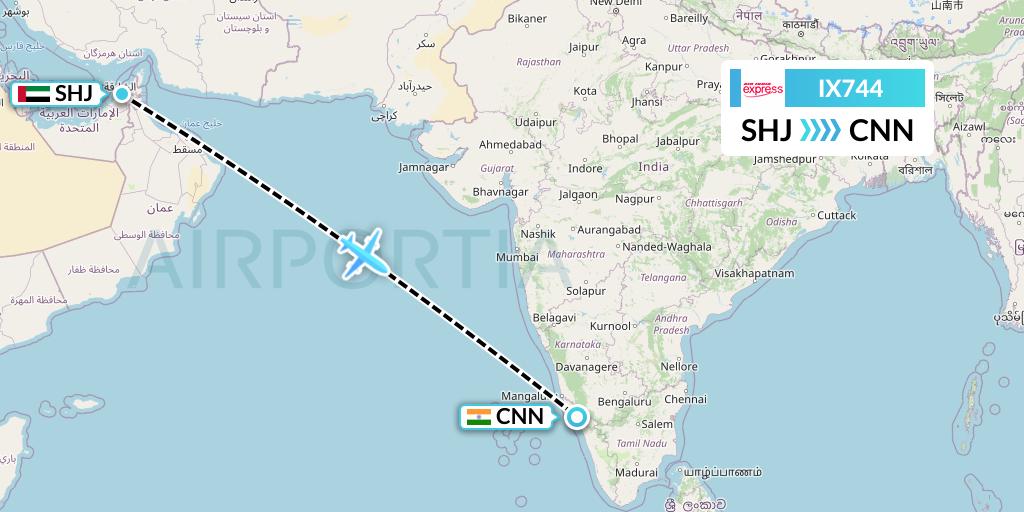 IX744 Air India Express Flight Map: Sharjah to Mattannur