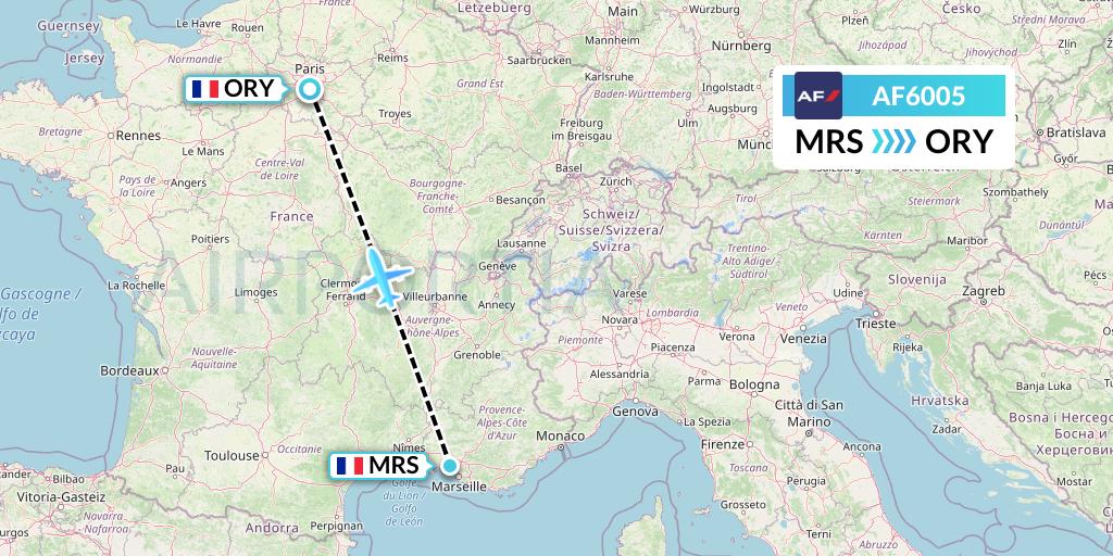 AF6005 Air France Flight Map: Marseille to Paris