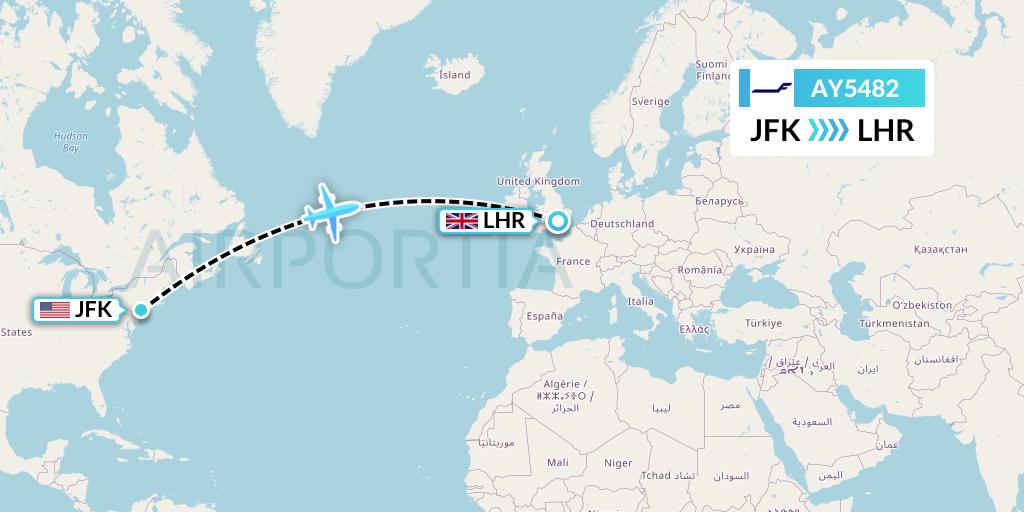AY5482 Finnair Flight Map: New York to London