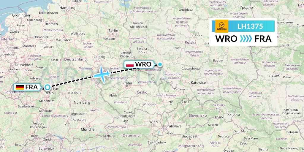 LH1375 Lufthansa Flight Map: Wroclaw to Frankfurt