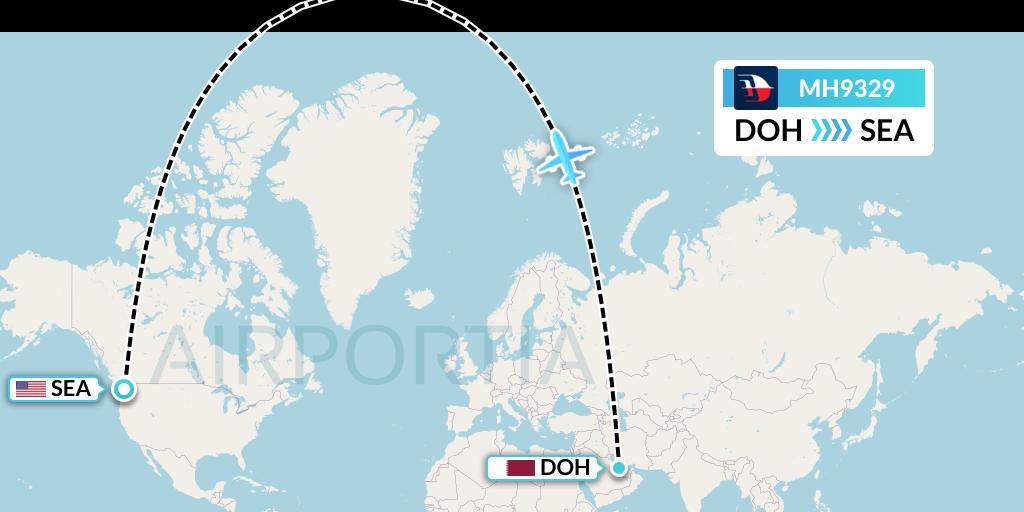 MH9329 Malaysia Airlines Flight Map: Doha to Seattle