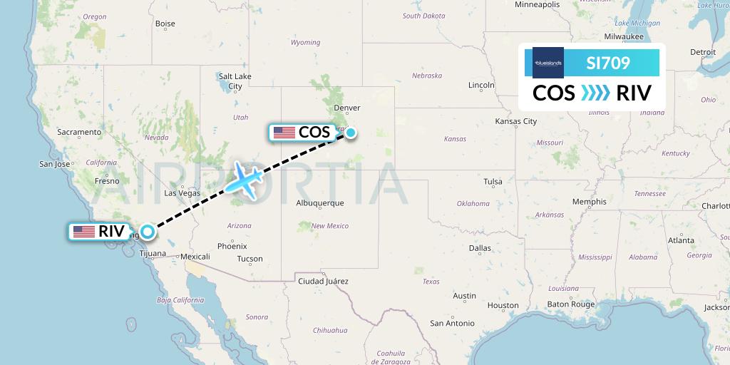 SI709 Blue Islands Flight Map: Colorado Springs to Riverside
