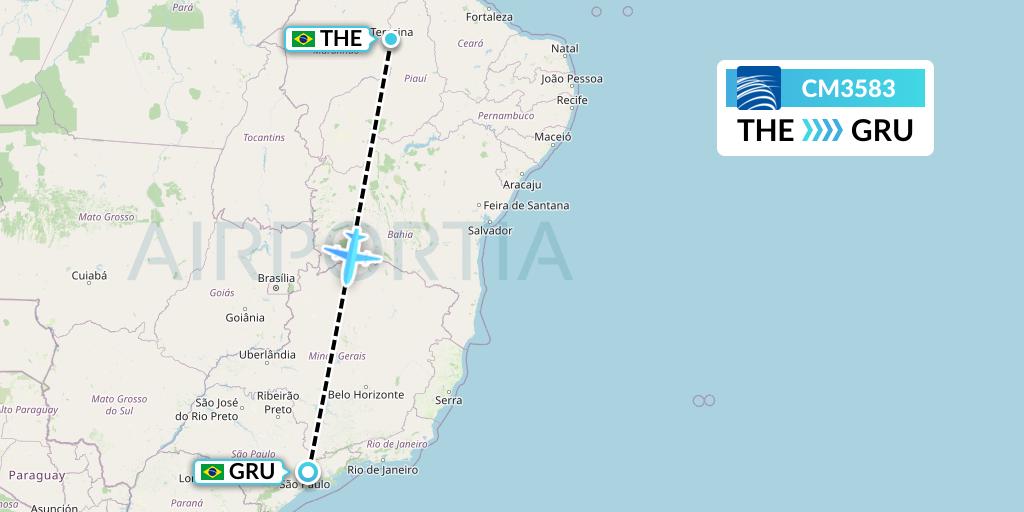 CM3583 Copa Airlines Flight Map: Teresina to Sao Paulo