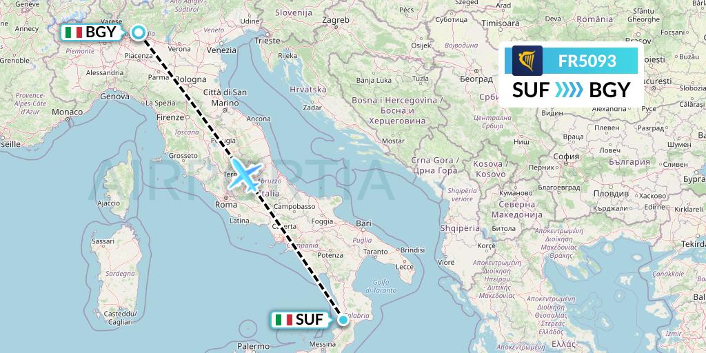 FR5093 Ryanair Flight Map: Lamezia Terme to Milan