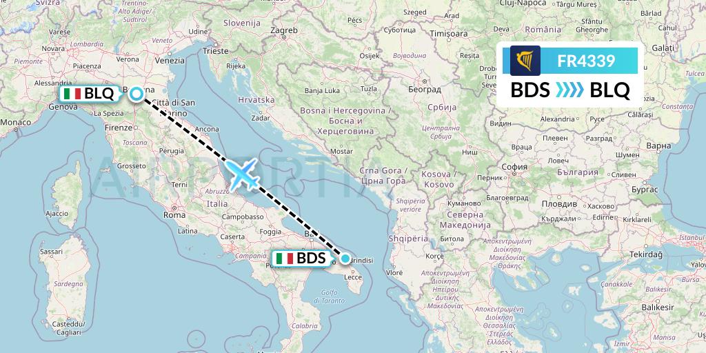 FR4339 Ryanair Flight Map: Brindisi to Bologna