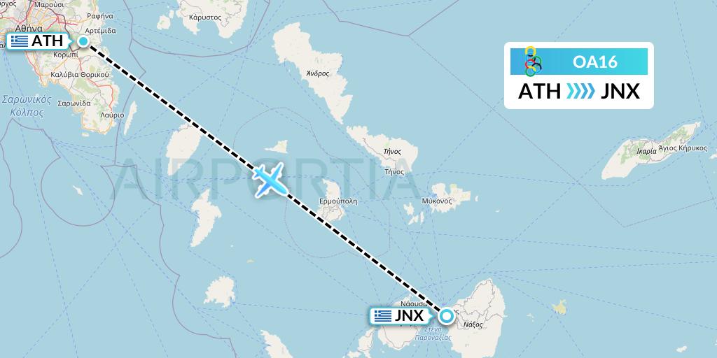 OA16 Olympic Air Flight Map: Athens to Naxos