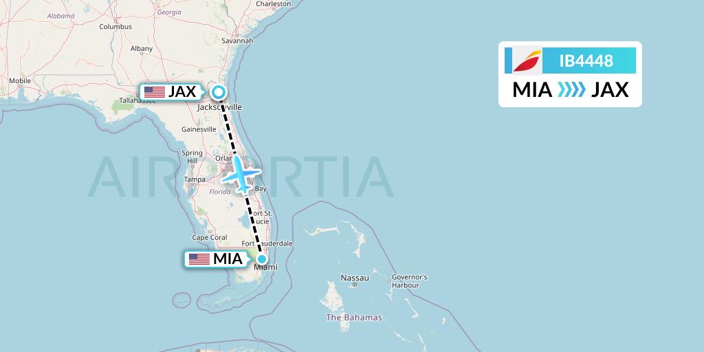 IB4448 Iberia Flight Map: Miami to Jacksonville