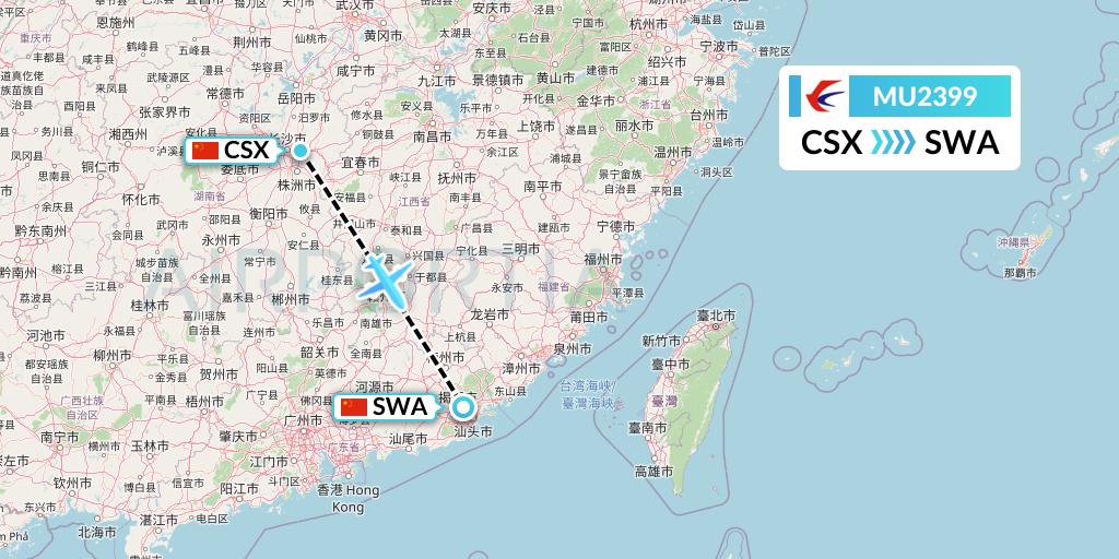 MU2399 China Eastern Airlines Flight Map: Changsha to Jieyang