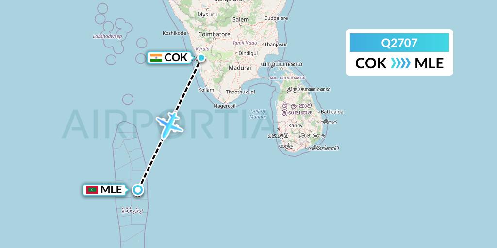 Q2707 Maldivian Flight Map: Cochin to Male
