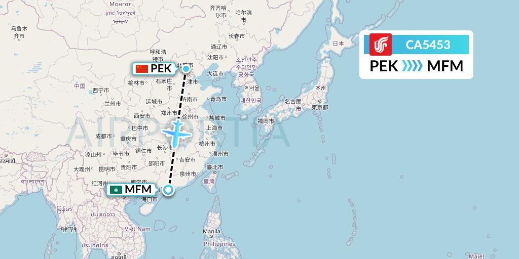 CA5453 Air China Flight Map: Beijing to Macau
