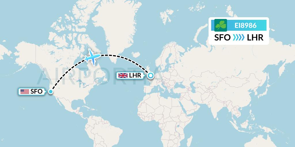 EI8986 Aer Lingus Flight Map: San Francisco to London