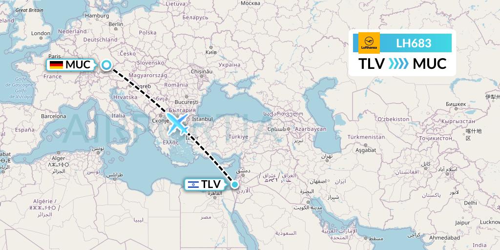 LH683 Lufthansa Flight Map: Tel Aviv to Munich