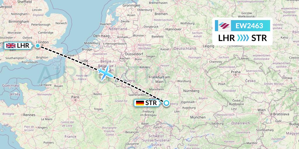 EW2463 Eurowings Flight Map: London to Stuttgart